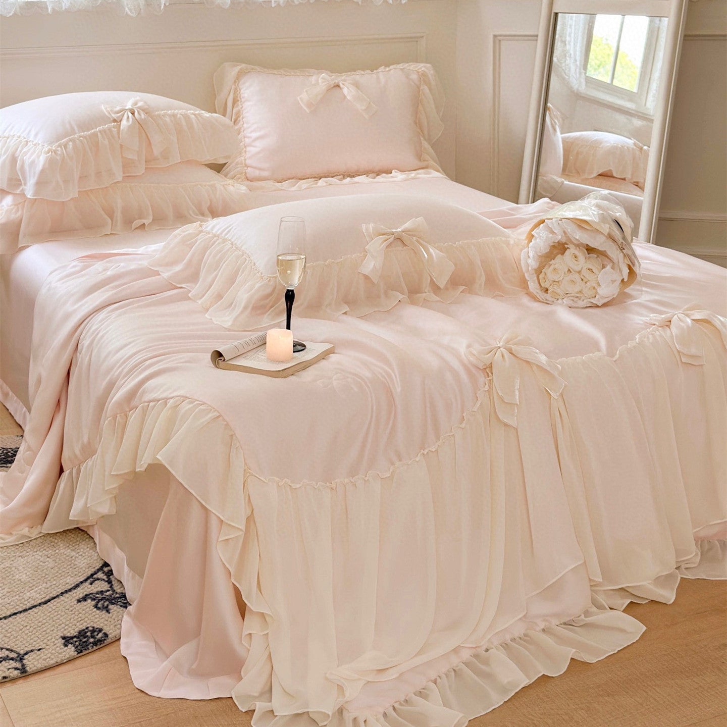 KTX-648403 Summer Cooling Duvet Set in Korean Style with Tencel Fabric and Ruffle Design