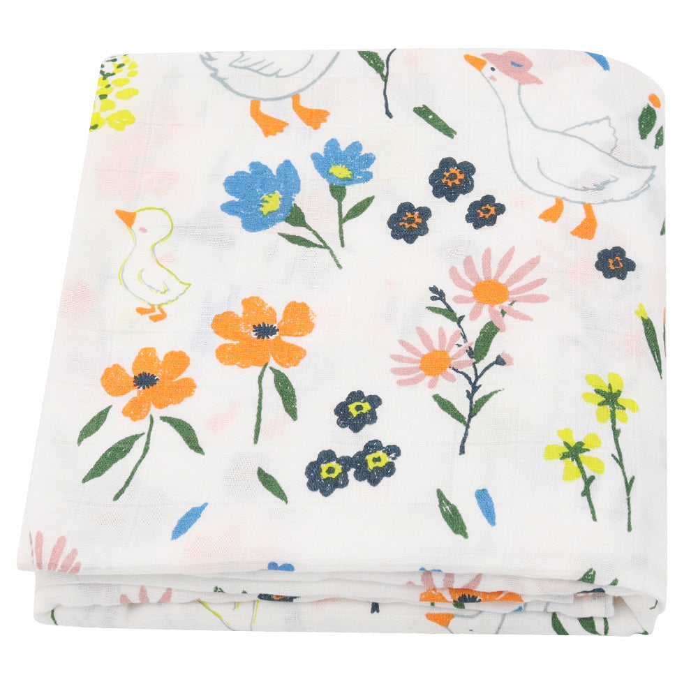 KTX-649235 Bamboo Cotton Gauze Baby Swaddling Blanket - Soft Colors and Fun Animal Patterns for All Seasons