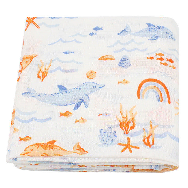 KTX-649235 Bamboo Cotton Gauze Baby Swaddling Blanket - Soft Colors and Fun Animal Patterns for All Seasons