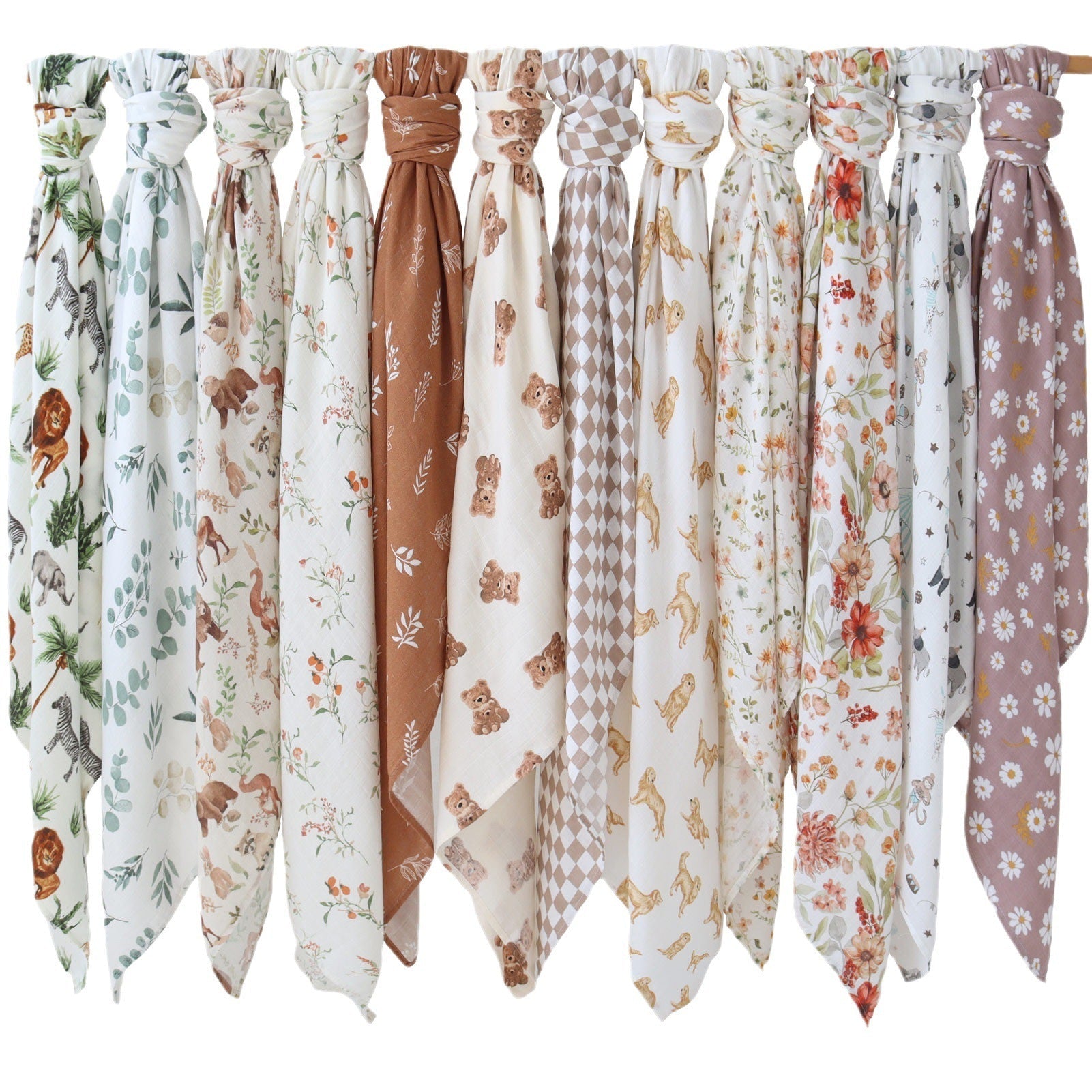 KTX-649235 Bamboo Cotton Gauze Baby Swaddling Blanket - Soft Colors and Fun Animal Patterns for All Seasons