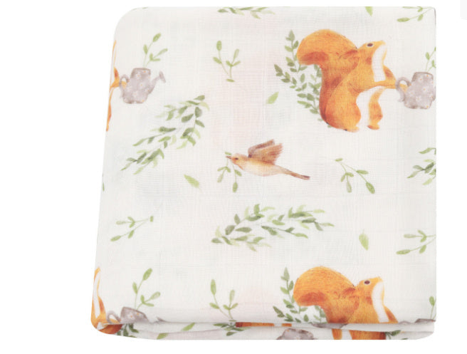 KTX-649235 Bamboo Cotton Gauze Baby Swaddling Blanket - Soft Colors and Fun Animal Patterns for All Seasons