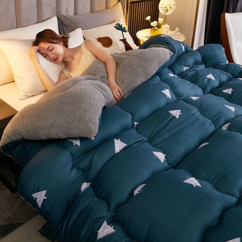 KTX-649555 Cozy Coral Wool Winter Quilt - Milk Down Polyester Fill with Velvet Options