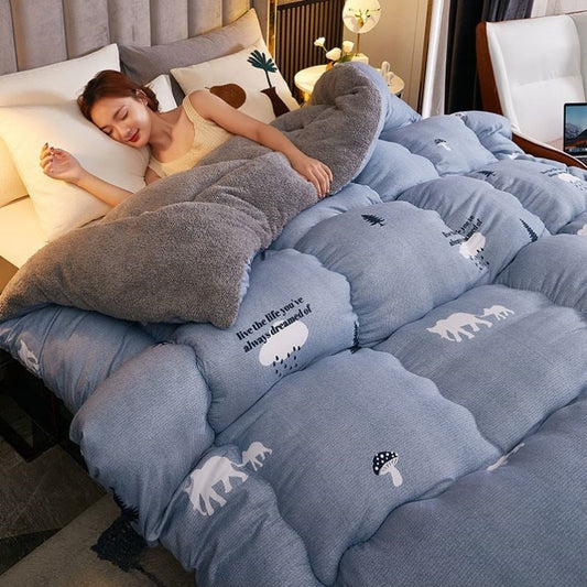 KTX-649555 Cozy Coral Wool Winter Quilt - Milk Down Polyester Fill with Velvet Options