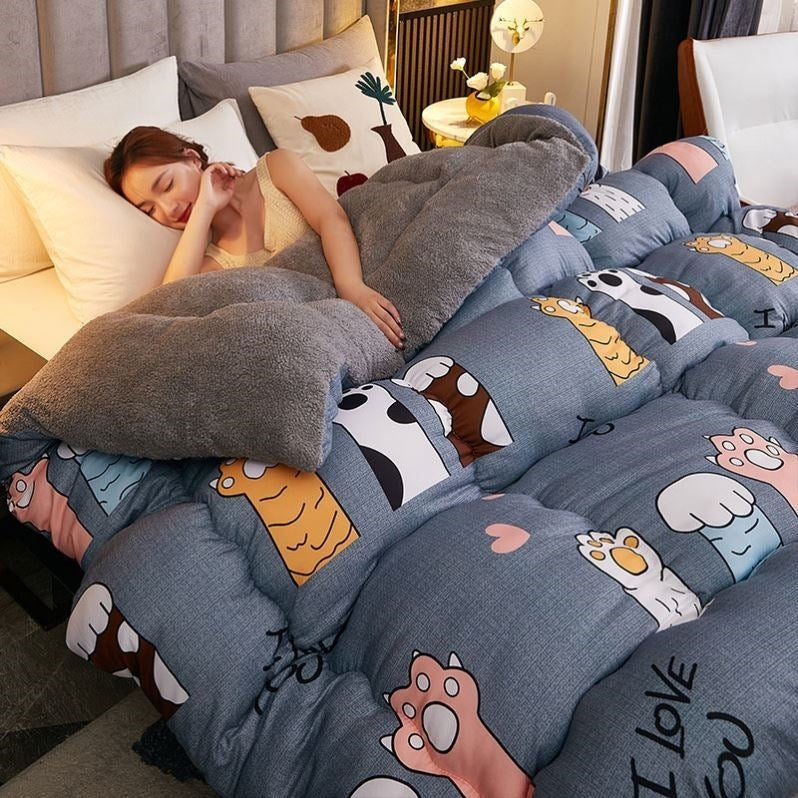 KTX-649555 Cozy Coral Wool Winter Quilt - Milk Down Polyester Fill with Velvet Options