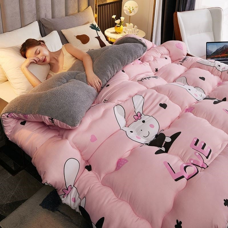 KTX-649555 Cozy Coral Wool Winter Quilt - Milk Down Polyester Fill with Velvet Options