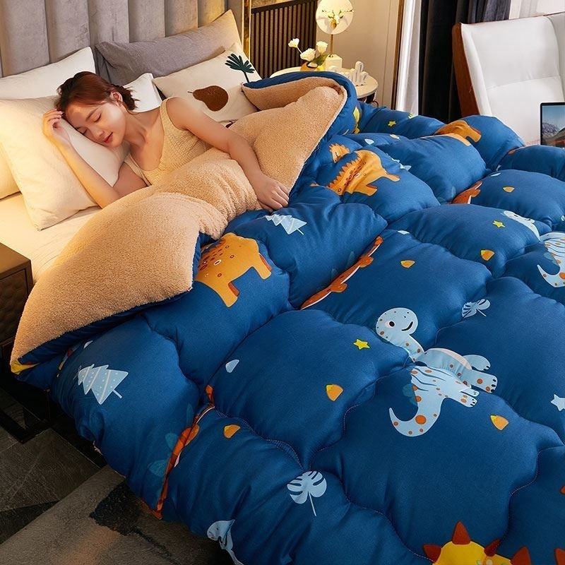 KTX-649555 Cozy Coral Wool Winter Quilt - Milk Down Polyester Fill with Velvet Options