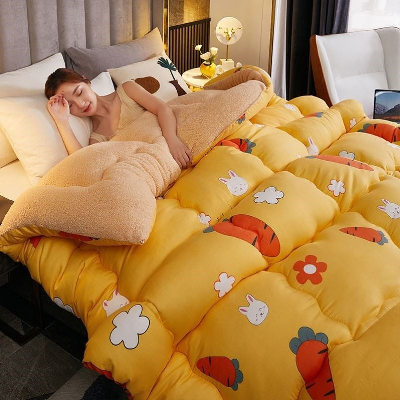 KTX-649555 Cozy Coral Wool Winter Quilt - Milk Down Polyester Fill with Velvet Options