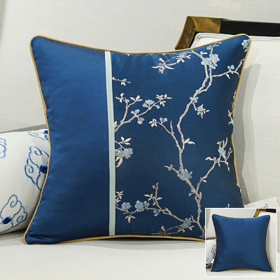 KTX-649875 Classical Lumbar Pillow Cushion with Plant and Flower Design - Green, Blue, Beige