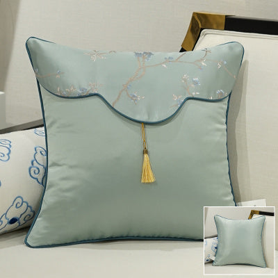 KTX-649875 Classical Lumbar Pillow Cushion with Plant and Flower Design - Green, Blue, Beige