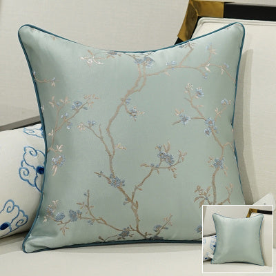 KTX-649875 Classical Lumbar Pillow Cushion with Plant and Flower Design - Green, Blue, Beige