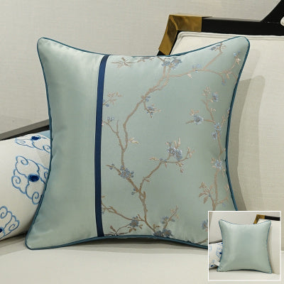 KTX-649875 Classical Lumbar Pillow Cushion with Plant and Flower Design - Green, Blue, Beige