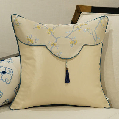 KTX-649875 Classical Lumbar Pillow Cushion with Plant and Flower Design - Green, Blue, Beige