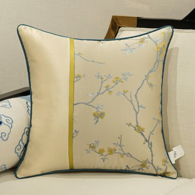 KTX-649875 Classical Lumbar Pillow Cushion with Plant and Flower Design - Green, Blue, Beige