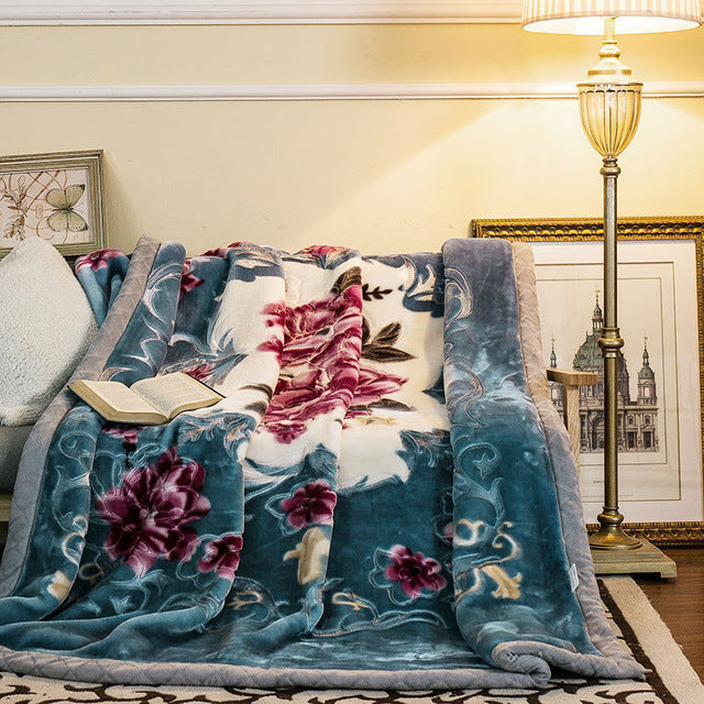 KTX-650515 Flannel Plant Pattern Blanket for Single Dorm Bedding - Winter Comfort Quilt, 200x230cm