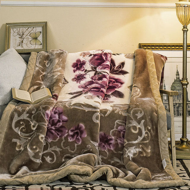 KTX-650515 Flannel Plant Pattern Blanket for Single Dorm Bedding - Winter Comfort Quilt, 200x230cm