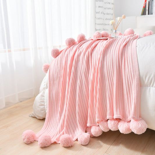 KTX-650707 Cotton Knitted Wool Blanket in Pink, Gray, and White - Nordic Style, 90x110cm & 150x200cm