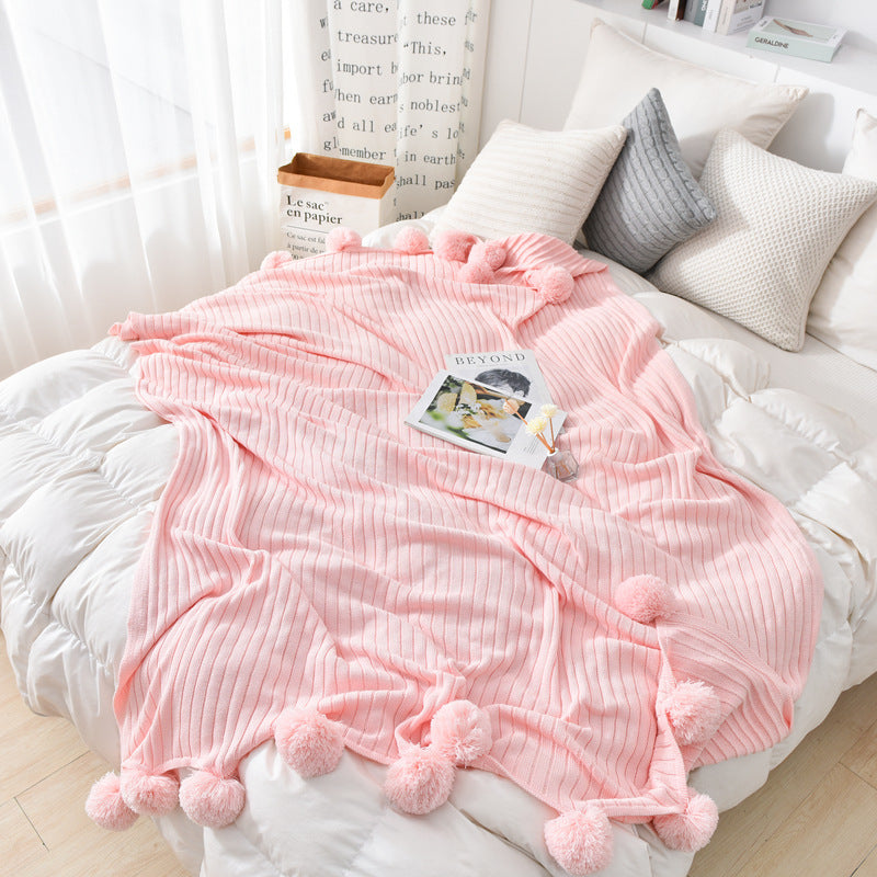 KTX-650707 Cotton Knitted Wool Blanket in Pink, Gray, and White - Nordic Style, 90x110cm & 150x200cm