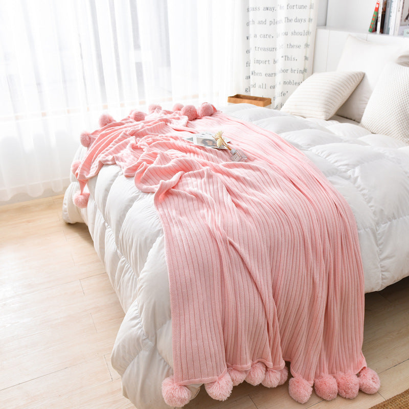 KTX-650707 Cotton Knitted Wool Blanket in Pink, Gray, and White - Nordic Style, 90x110cm & 150x200cm