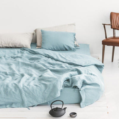 KTX-651027 Linen Washed Four-Piece Comfortable Bedding Set in Plain Jacquard Design