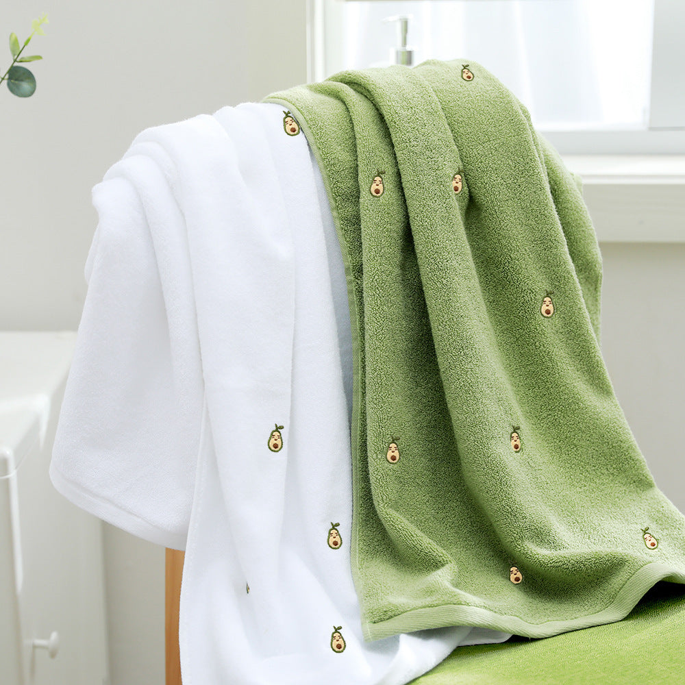 KTX-651283 Full Embroidery Pure Cotton Bath Towel in Avocado Color Options