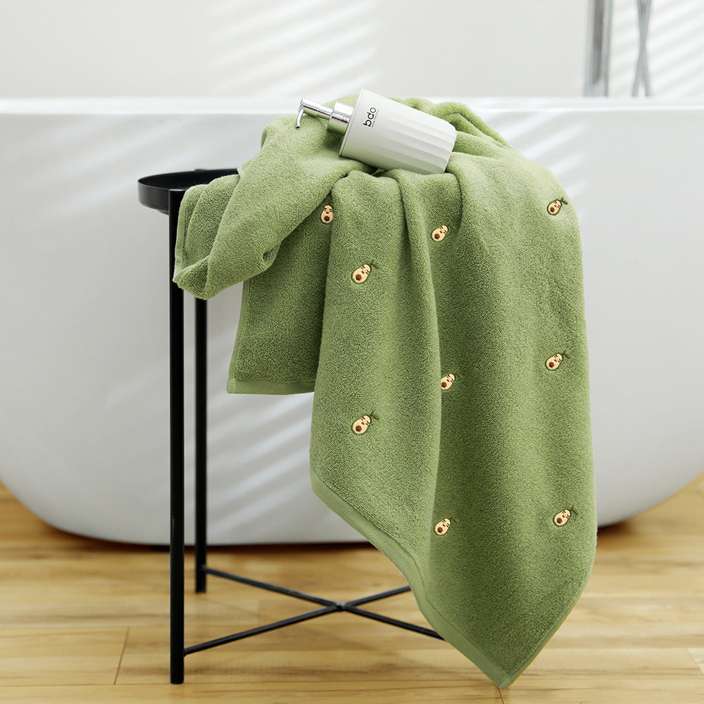 KTX-651283 Full Embroidery Pure Cotton Bath Towel in Avocado Color Options