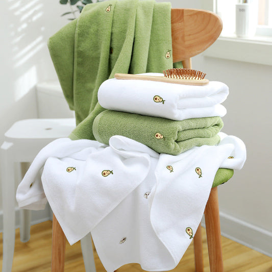 KTX-651283 Full Embroidery Pure Cotton Bath Towel in Avocado Color Options