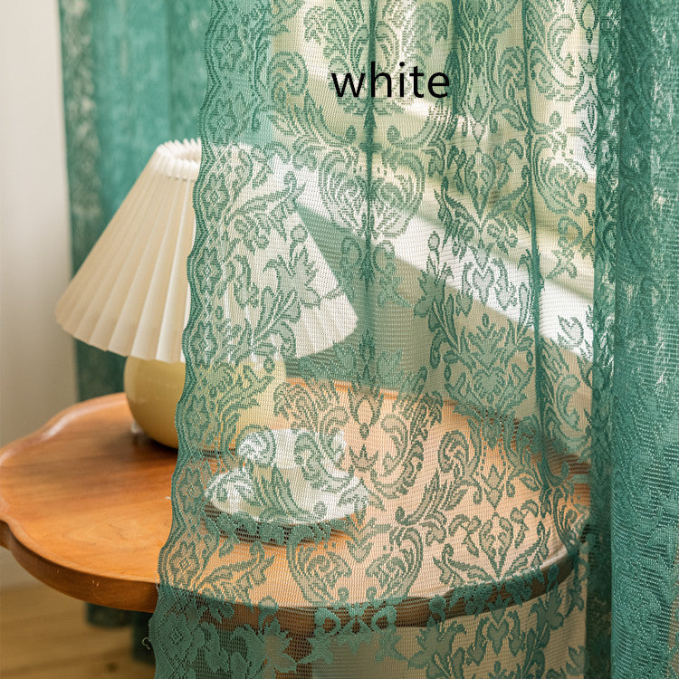 KTX-651411 Dark Green Lace Curtain - Semi-Sunshade, Polyester, 145cm Width