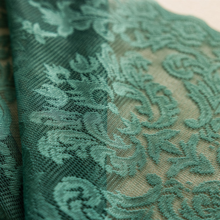 KTX-651411 Dark Green Lace Curtain - Semi-Sunshade, Polyester, 145cm Width