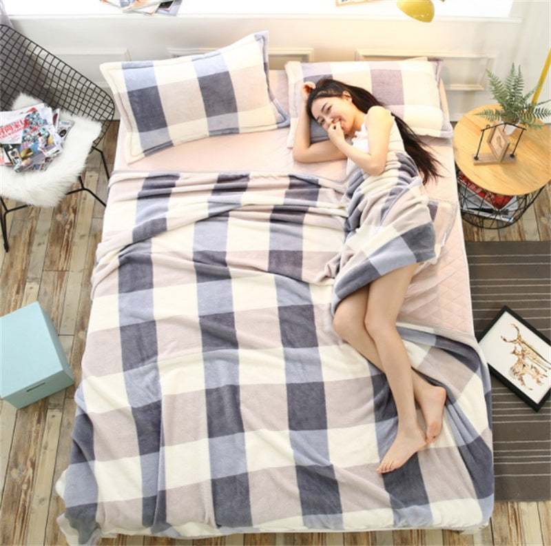 KTX-652691 Cloud Mink Down Flannel Coral Fleece Blanket - Soft, Warm, Dual-Purpose, Multiple Designs Available