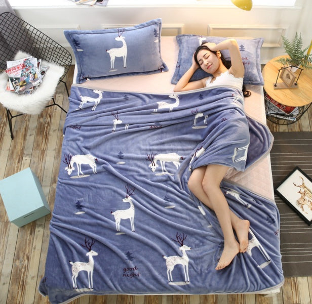 KTX-652691 Cloud Mink Down Flannel Coral Fleece Blanket - Soft, Warm, Dual-Purpose, Multiple Designs Available