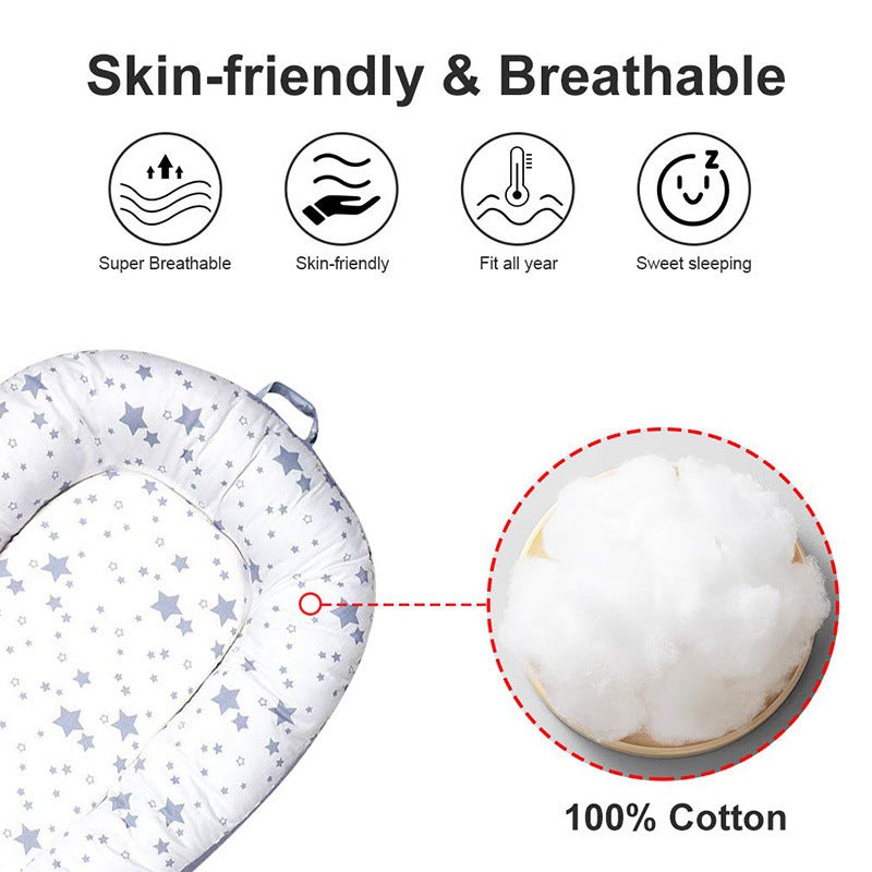 KTX-652691 Portable Washable Crib Middle Bed for Infants, All-Season Cotton Fabric, 80 x 50 cm