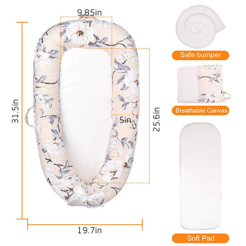 KTX-652691 Portable Washable Crib Middle Bed for Infants, All-Season Cotton Fabric, 80 x 50 cm