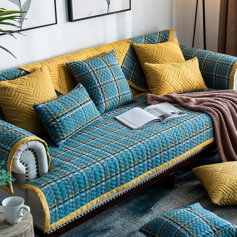 KTX-653843 American Style Four Seasons Sofa Cushion, Chemical Fiber, Grid Pattern, Multiple Sizes Available