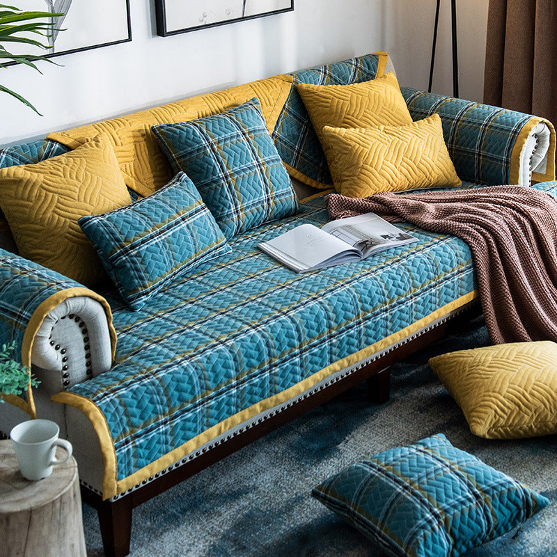 KTX-653843 American Style Four Seasons Sofa Cushion, Chemical Fiber, Grid Pattern, Multiple Sizes Available