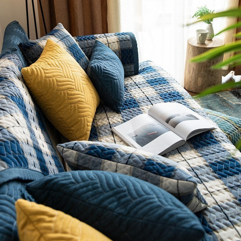 KTX-653843 American Style Four Seasons Sofa Cushion, Chemical Fiber, Grid Pattern, Multiple Sizes Available