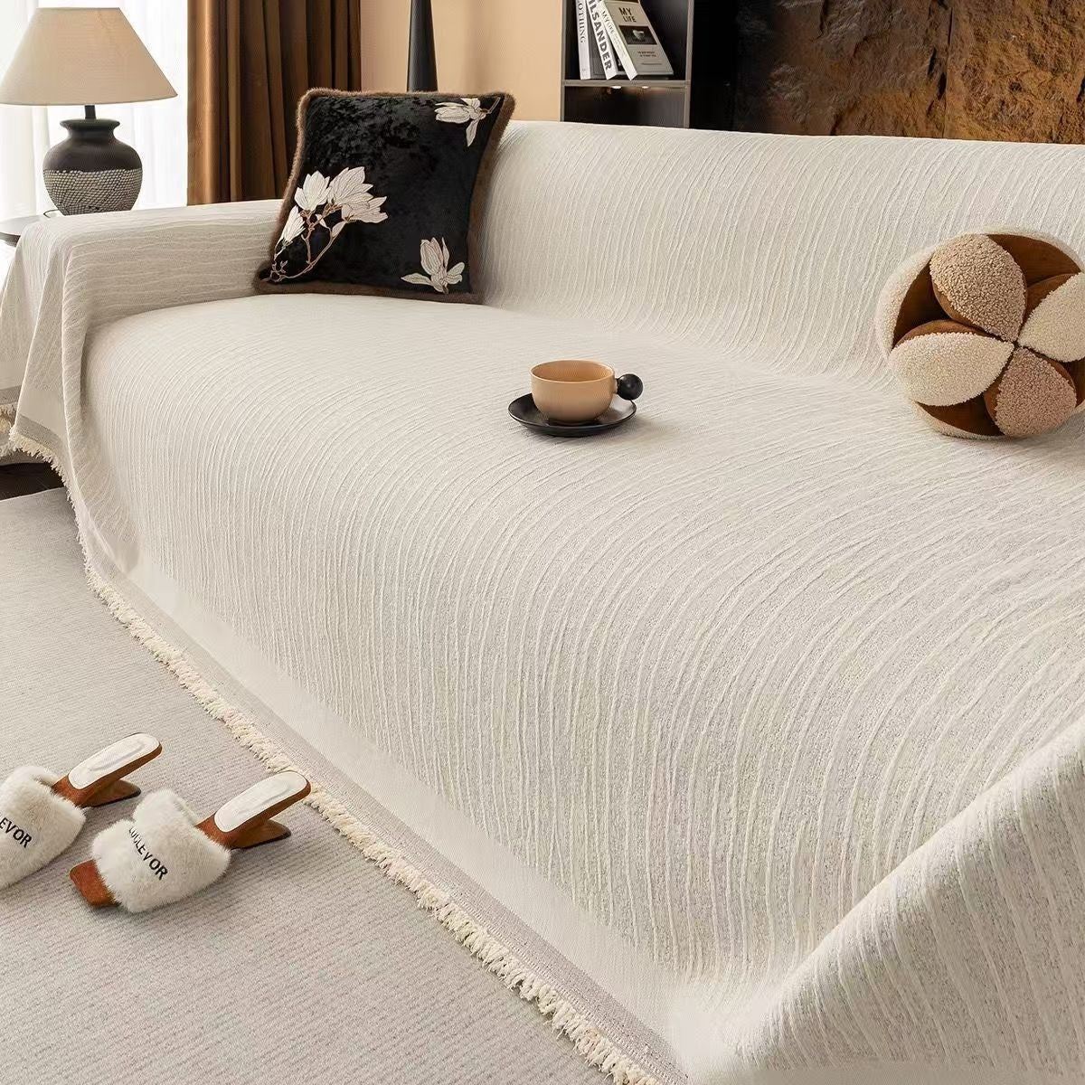 KTX-653907 Universal High Sense Anti-Scratching Chenille Sofa Cover - All-Inclusive Dust Protection in Soft Colors