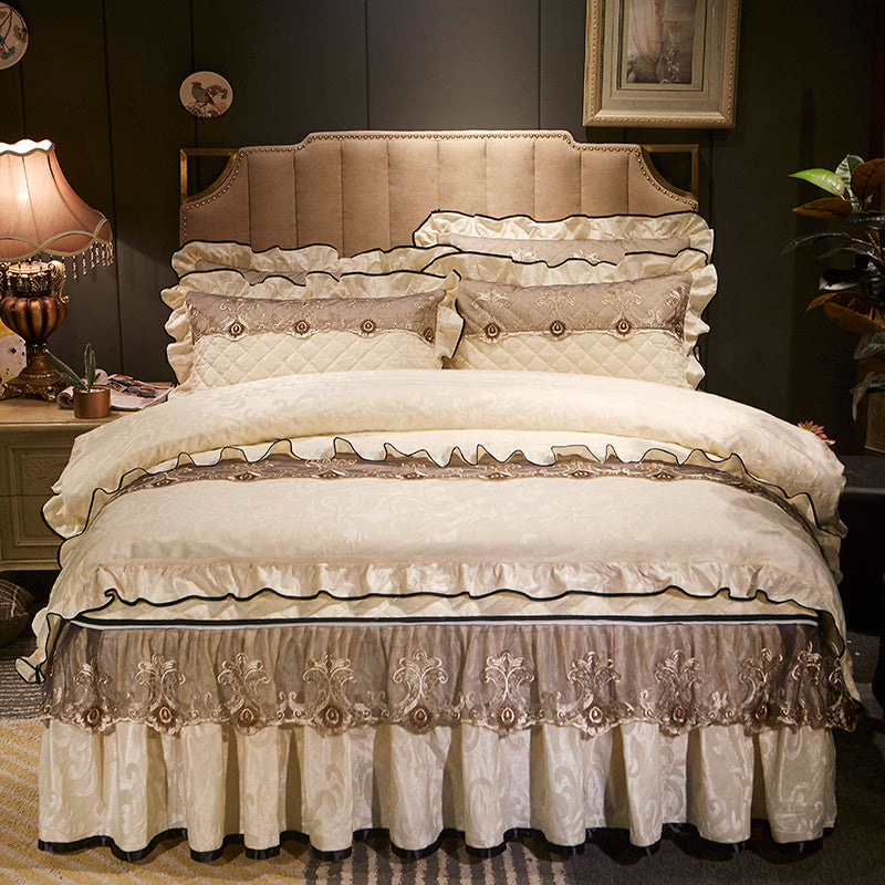 KTX-654931 Quilted Velvet Bed Skirt Set with Duvet Cover and Pillowcases in Multiple Colors