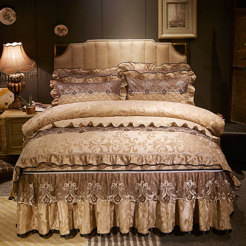 KTX-654931 Quilted Velvet Bed Skirt Set with Duvet Cover and Pillowcases in Multiple Colors