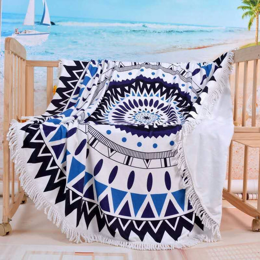 KTX-655315 Round Microfiber Beach Towel with Water Absorption and Quick Dry Features - 150cm x 150cm, Soft to the Touch