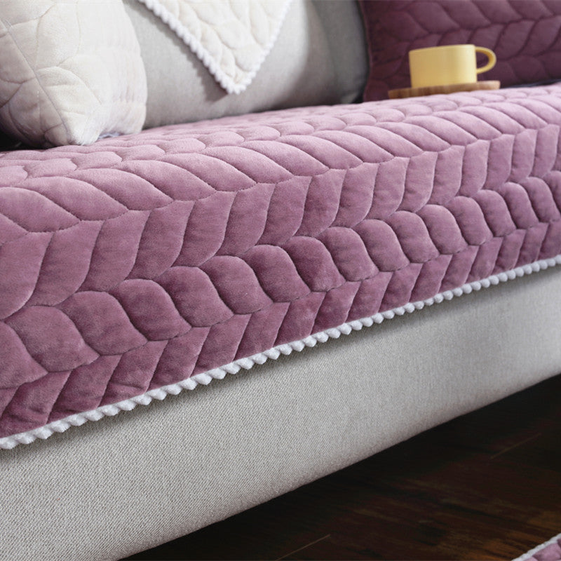KTX-656083 Thick Plush Quilted Anti-Slip Sofa Cover for Sectional and Modular Sofas, Warm Soft Winter Design