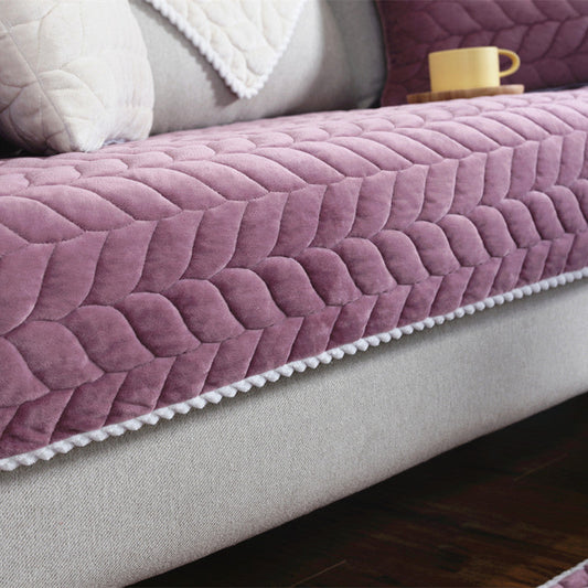KTX-656083 Thick Plush Quilted Anti-Slip Sofa Cover for Sectional and Modular Sofas, Warm Soft Winter Design