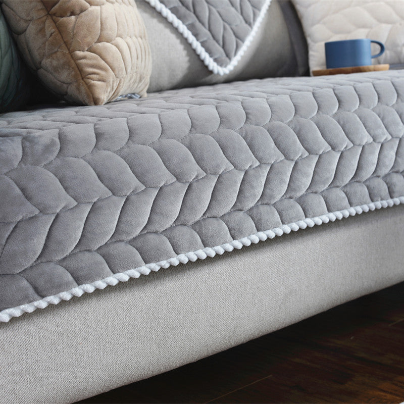 KTX-656083 Thick Plush Quilted Anti-Slip Sofa Cover for Sectional and Modular Sofas, Warm Soft Winter Design