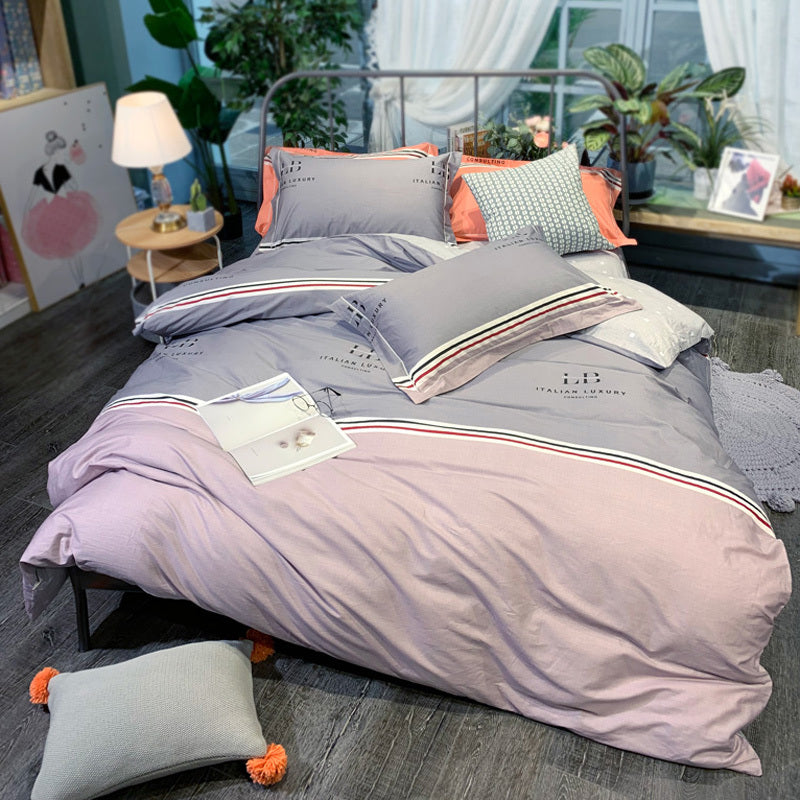 KTX-656467 Nordic 4-Piece Cotton Bed Linen Set with Quilt Cover in Various Colors