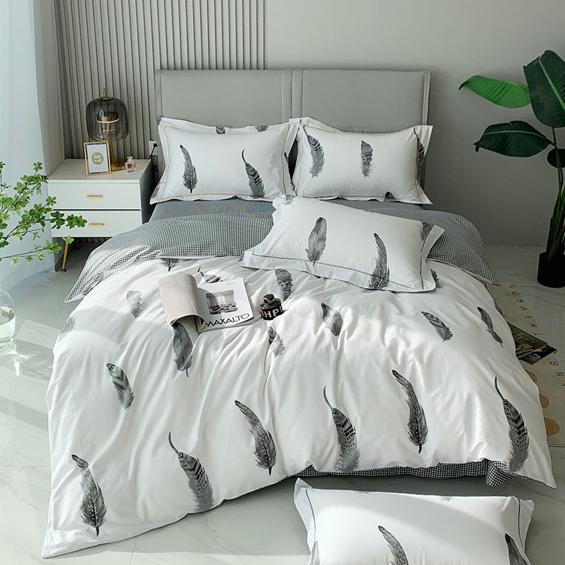 KTX-656467 Nordic 4-Piece Cotton Bed Linen Set with Quilt Cover in Various Colors