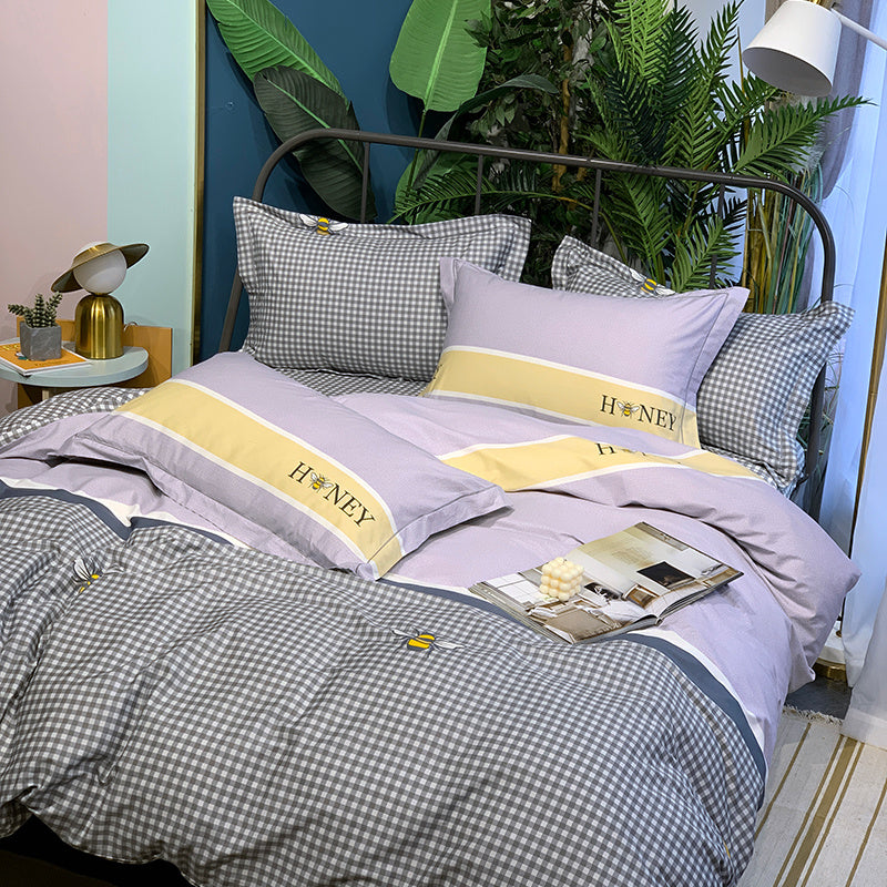 KTX-656467 Nordic 4-Piece Cotton Bed Linen Set with Quilt Cover in Various Colors