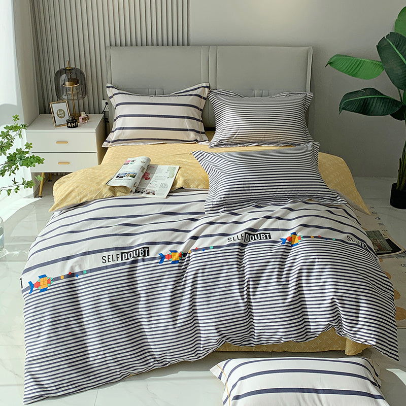 KTX-656467 Nordic 4-Piece Cotton Bed Linen Set with Quilt Cover in Various Colors