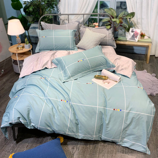 KTX-656467 Nordic 4-Piece Cotton Bed Linen Set with Quilt Cover in Various Colors