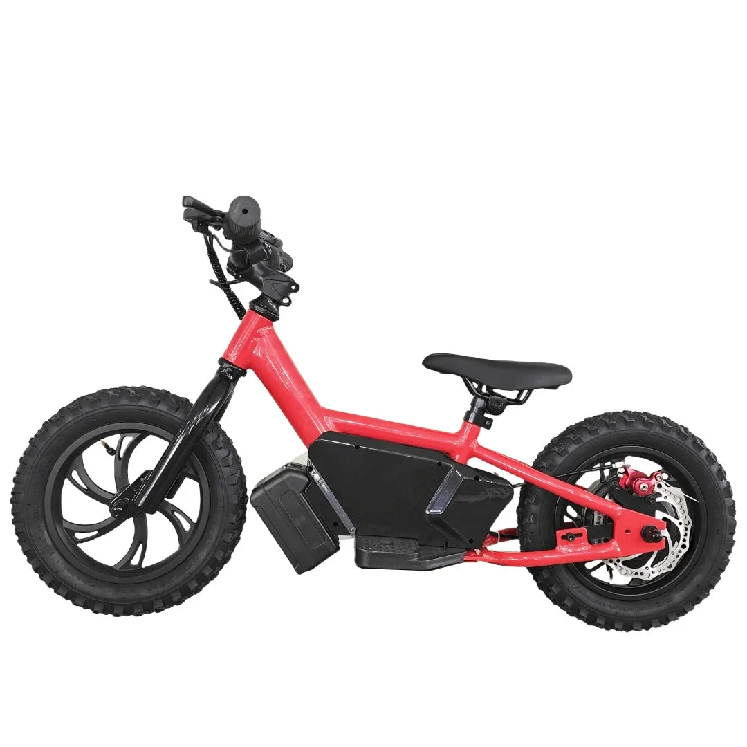 KTX-656723 Electric Balance Bike 16-Inch with 3 Speeds and 250W Motor, Aluminum Frame, Disc Brakes, and Fork Suspension