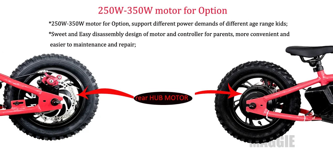KTX-656723 Electric Balance Bike 16-Inch with 3 Speeds and 250W Motor, Aluminum Frame, Disc Brakes, and Fork Suspension