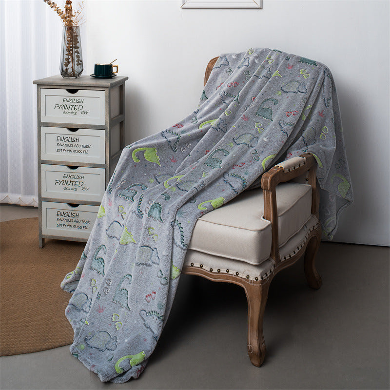 KTX-657299 Luminous Coral Cartoon Dinosaur Flannel Blanket - Soft and Cozy - Multiple Sizes Available